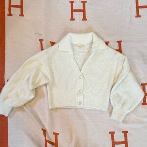 La Hearts Cream Fuzzy Cardigan V Neck Cropped Discounted Shipping like New